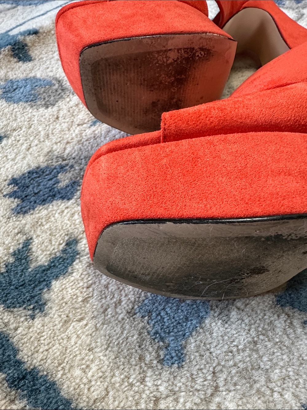 Nine West Bright Orange Suede Platform Sandals - Picture 5 of 5